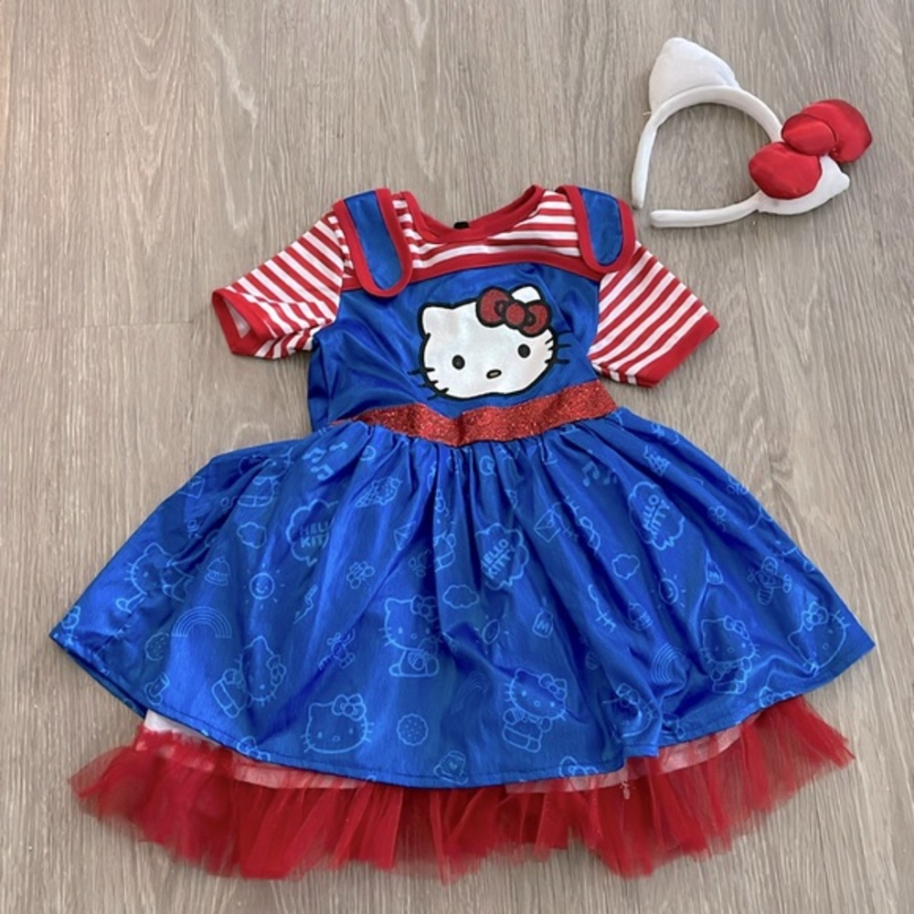 Sold Out Hello Kitty Kids Halloween Costume Dress with Bow Headband Size XS